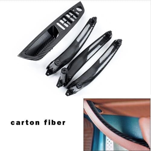For BMW X5 E70 E71 2006-2014 Carbon Fiber 4pcs LHD Armrest Car Left Right Interior Door Handle Inner Panel Pull Trim Cover