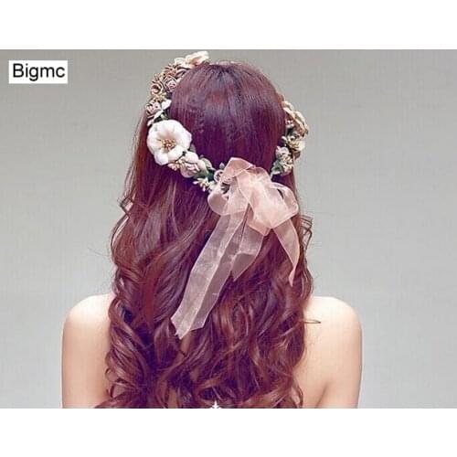 Women Flower Crown Head band Fashion Mori Vacation Elastic Cute Solid Printing Bride Beach Hair Band Wedding Party Jewelry A5050