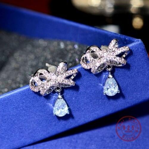 New High Quality Delicate Butterfly Knot Crystal Silver Color Stud Earrings For Women Wedding Bridal Charm Jewelry Wholesale