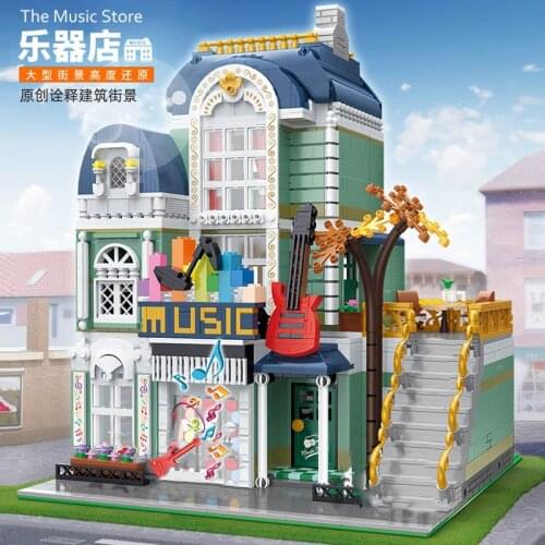 IN STOCK YC20008 3005PCS The MOC Music Store House Model Building Blocks Assembly Bricks Kids Educational Toys Christmas Gifts