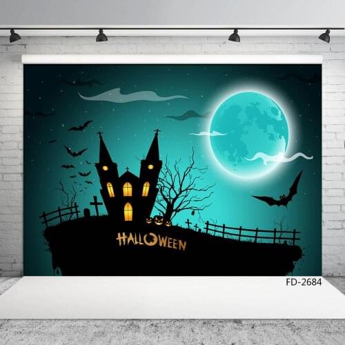 Halloween Boat Pumpkin Bat Party Photography Backgrounds for Photo Studio Vinyl Cloth Photo Backdrops for Children Party Decor