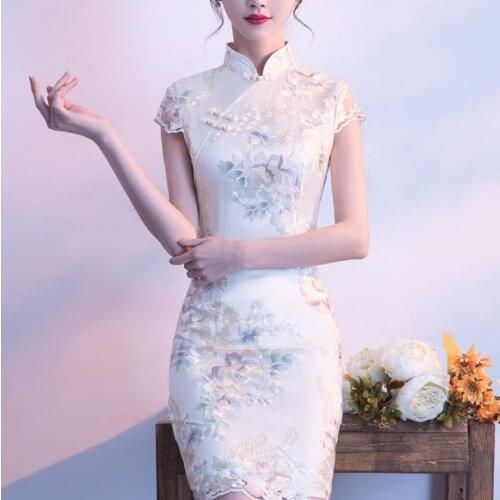 Spring Summer 2020 Korean Girl Floral Dress Womens Daily Improved Chinese Style Bottom Dress Mini Elegant Short