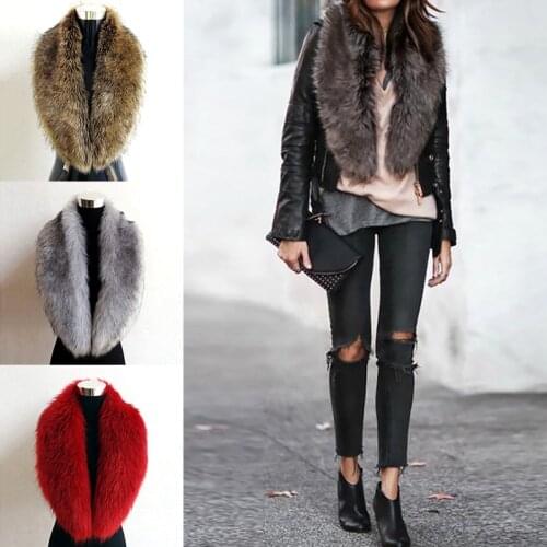 Winter Big Size Scarves Warp Shawl Neck Warmer Natural Color Fox Faux Fur Collar Scarf Stole Muffler with Clip Loops