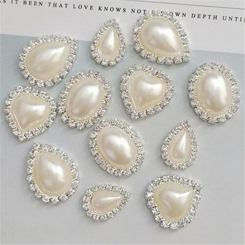 10pcs/lot Pearl Alloy Love Water Drop Oval Diamond Rhinestone Buttons diy Handmade Hair Brooch Earrings Mobile Phone Accessories
