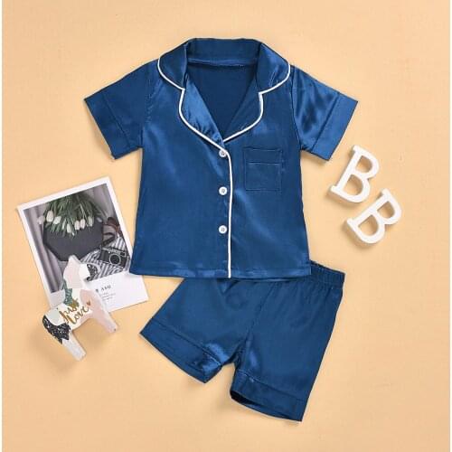 2021 Toddler Kids Baby Solid Button Pajamas Sleepwear Outfits Sets Short Sleeve Child Blouse Tops+Shorts Sleepwear Pajamas