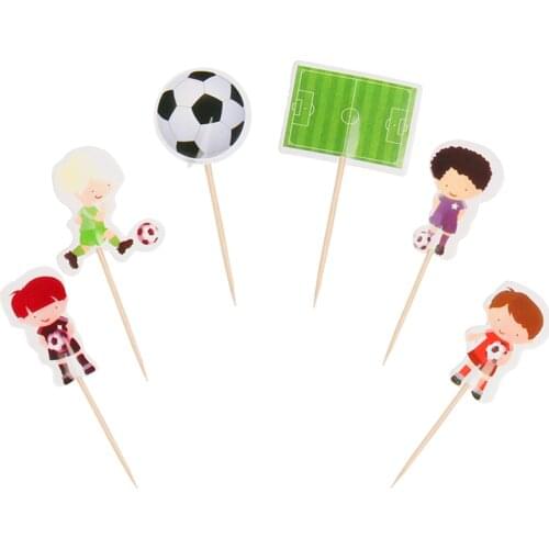 24pcs/lot Cartoon Football Field Cupcake Topper Sport Boys Party Cupcake toppers Picks Kids Birthday Party Decoration Supplies