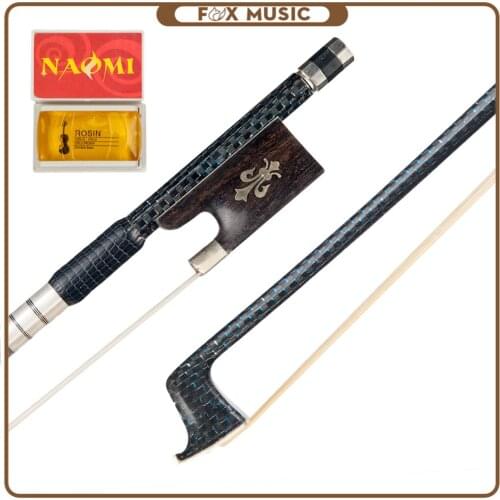 4/4 Size Violin Bow+Rosin Blue Silk Braided Carbon Fiber Bow Lizard Skin Grip Ebony Frog W/ Fleur-De-Lys Inlay