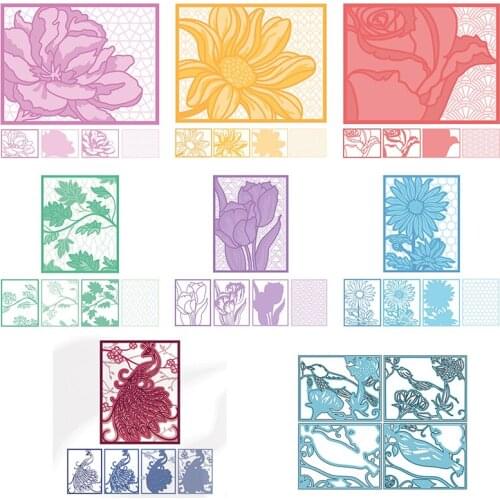 4pcs/set Cutting Dies Set Elegant Flowering Petal Branch Lively Peacock Bird Doodle Frame DIY Scrapbooking Craft Paper Cards