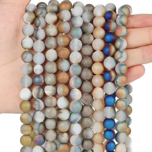 6mm 8mm 10mm Natural Stone Matte Agates Crude Metallic Coated Beads For Jewelry Making Diy Bracelet Necklace 15