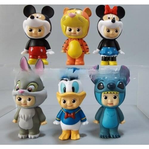 6pcs/lot 8cm Sonny Angels Doll Mickey Minne Tigger Duck Model Toys Cos Anime Cartoon Kewpie Doll Kawaii Car Ornaments PVC Toys