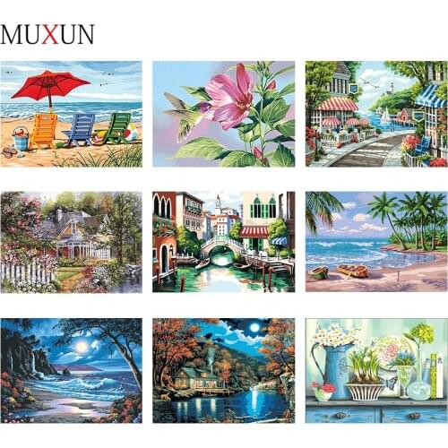 Muxun Full 5D Diamond Painting Complete Diamond Embroidery Landscape Sale Diamond Mosaic Cross Stitch Set Home Decoration Ep086