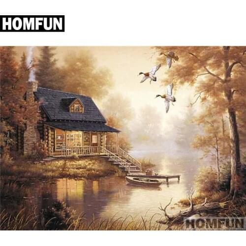 HOMFUN Full Square/Round Drill 5D DIY Diamond Painting "Forest house" Embroidery Cross Stitch 5D Home Decor Gift A01283