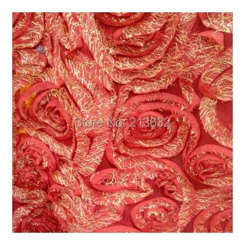 Free shipping 3D flowers Beads lace fabric wholesale red color for wedding and clothing sewing high quality African lace fabrics
