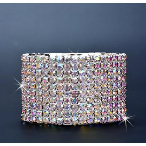 BLIJERY Luxury 10 Rows Rhinestone Crystal Bracelets &Bangles for Women Bridal Wedding Bracelet Elastic Wristband Prom Jewelry