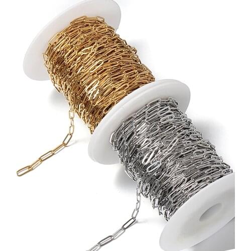 1meter/lot Gold Color 4mm Width Rolo Cable Chain Stainless Steel Link Chain for DIY Necklace Bracelet Jewelry Making Chains Bulk