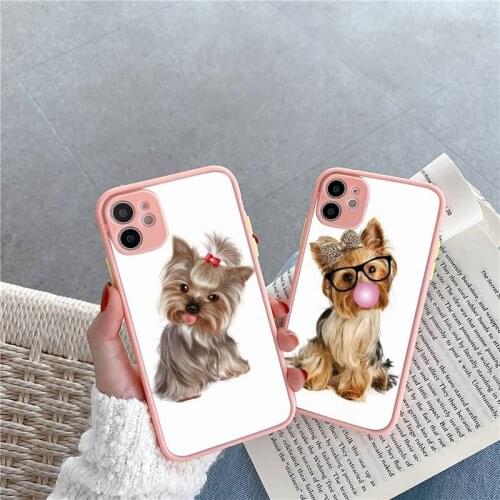Phone Case For iPhone 12 11 Mini Pro XR XS Max 7 8 Plus X yorkshire terrier small dog Matte transparent Pink Cover