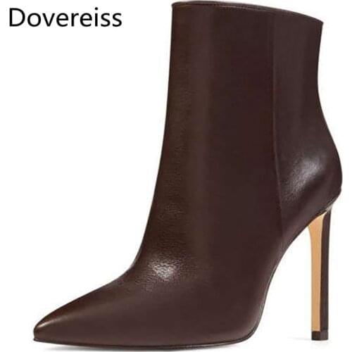 Dovereiss Fashion Womens Shoes Winter concise Pure color new sexy Brown Stilettos heels Zipper Short boots 35-45