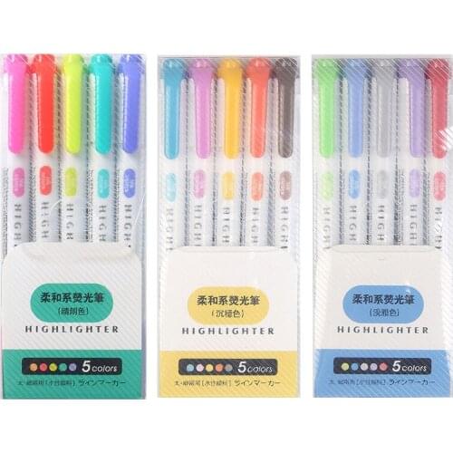 Dual Head Tip 1.2MM/3.8MM Mildliner Marker Pens Art Pastel Fluorecent Highlighter Pen Student School Office Supplies Stationery