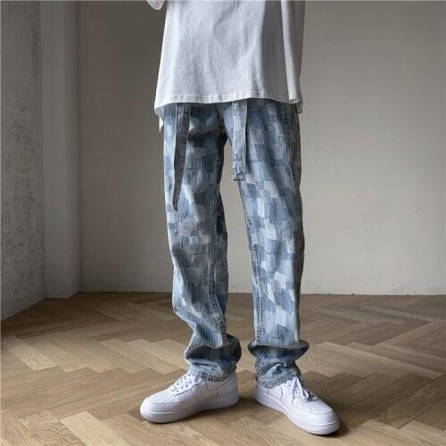 Camouflage Harem Jeans Pants for Mens 2021 Fashion Trends Hip Hop Clothing Teen Plaid Wide Leg Denim Trouser Japanese Streetwear