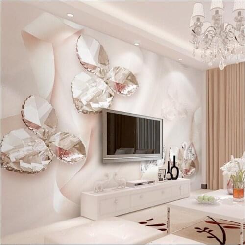 Beibehang Custom photo wallpaper wall murals wall stickers pink ribbon crystal swan jewelry leaves 3d 3d TV wall papel de parede