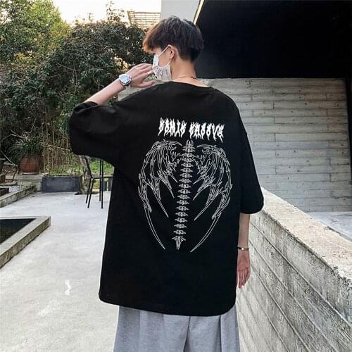 Summer Skull T-Shirt Male Funny Harajuku Loose Tee Streetwear O-Neck Cotton Fashion Half Sleeve Tops Couple Gothic T Shirt