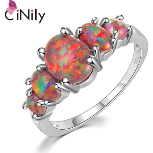 CiNily White & Orange & Blue Fire Opal Filled Rings With Round Stone Silver Plated Luxury Big Bohemia Boho Summer Jewelry Woman