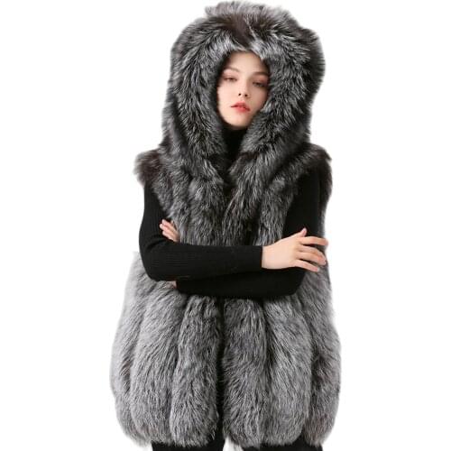 QIUCHEN PJ19055 2020 New arrival real fox fur women winter vest with hood Fashion model High quality Hot sale