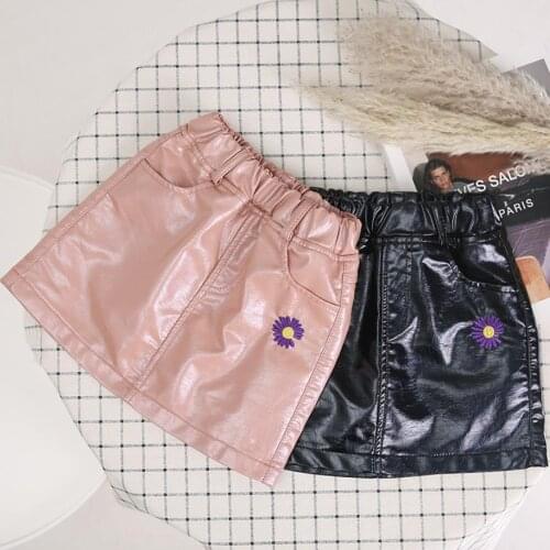 New Baby Girls Skirts PU Leather Children Autumn winter for Kids embroidered mini a-line Skirt