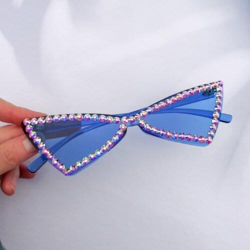 Sexy Cat Eye Sunglasses Women Rimless Vintage Rhinestone Sun Glasses Female Lady Candy Color 2021 Eyewear Triangle Shades UV400