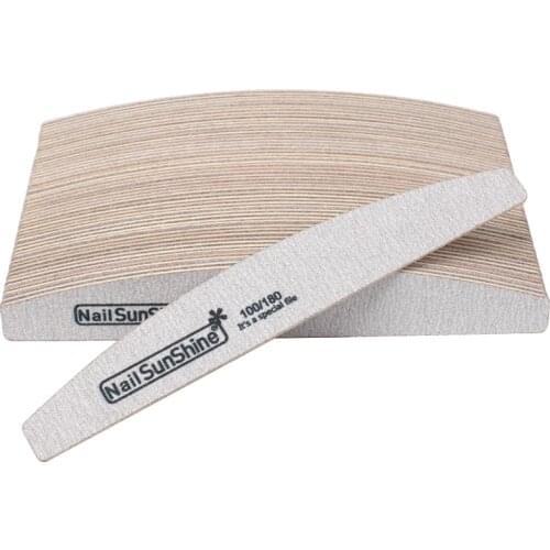 50Pcs 100/180 Sandpaper Nail Art Files Grey Wooden Sanding Nail Buffer Curved Buffing Professional Manicure Block Nail Care Tool