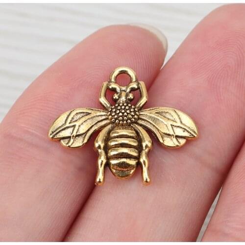 30 x Antique Gold Bumble Bee Honeybee Animal Charms Pendants for DIY Handmade Jewelry Making Findings 22x19mm