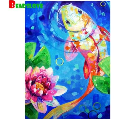 Full Square Round Diamond Painting Koi fish lotus DIY 5d Cross Stitch Mosaic Painting Diamond Embroidery rhinestone Decorative