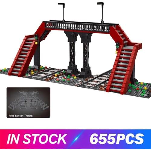 MOULD KING Building Blocks World Railway The MOC Railroad crossing sets Model Bricks Kids Educational Toys Christmas Gifts