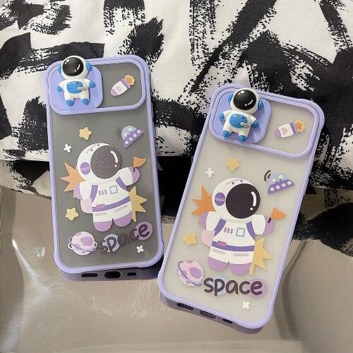 Cute 3D Astronaut Push Pull Camera Frame Phone Case for iPhone 11 12 Pro Max XR XS Max X 7 8 Plus Sliding Window Soft Cover