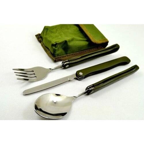 Tableware Troops Marching Folding Knife And Fork Spoon Portable Outdoor Camping EDC Three-Piece Cutlery Multifunctional Folding