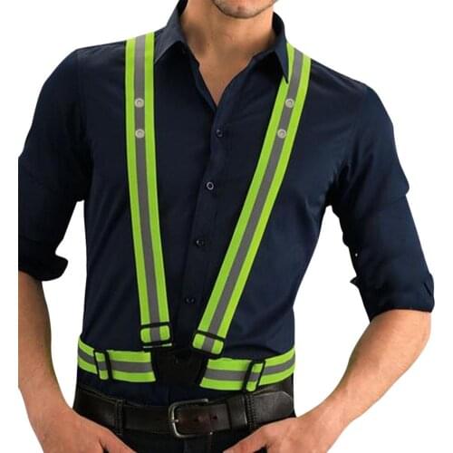 Reflective Safety Vest High Visibility LED Light Cycling Vest Outdoor Running Adjustable Elastic Strap Unisex Reflective Strip