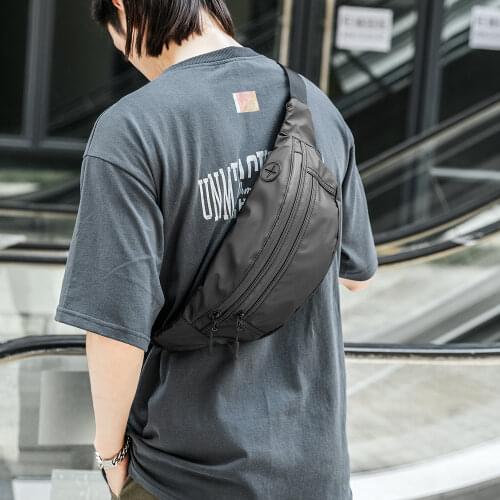 Men Vintage PVC Zipper Pure Color Small Messenger Bag Travel Crossbody Pack Shoulder Chest Sling BagWith headphone cable hole