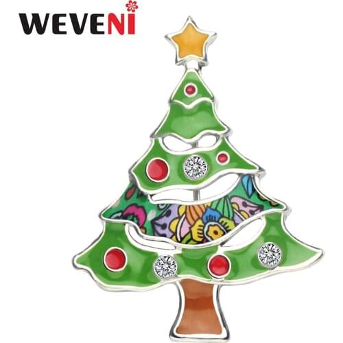 WEVENI Enamel Alloy Christmas Tree Star Brooches Clothes Scarf Navidad Decoration Pin Jewelry Gift For Women Girls Teens Bijoux