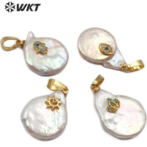 WT-MP128 WKT Natural Pearl & Cubic Zirconia Pendant Drop Shaped Pearl Women Fashion Necklace Pendant Jewelry