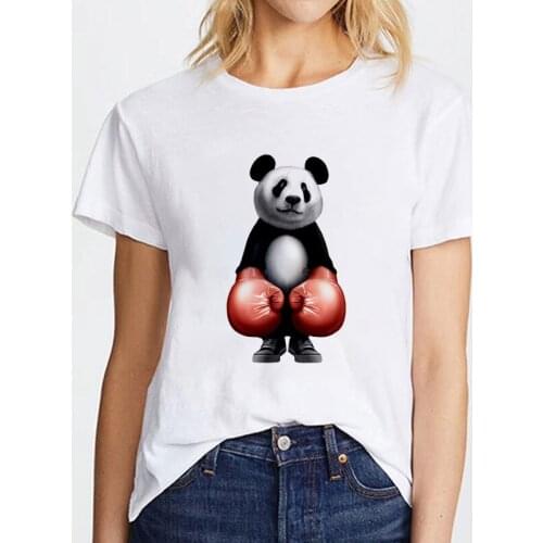Women Boxing panda Short Sleeve Tshirt Summer Funny Kawaii Graphic Printed Clothes Fashion Clothes Tee Top Tshirt Female T-shirt