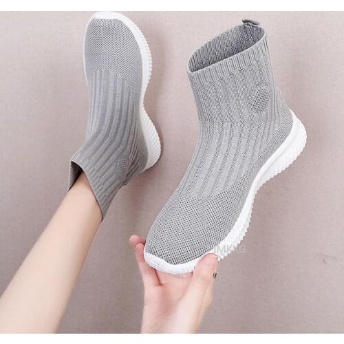 Woman 2021 Autumn Platform Boots Womens Casual Sport Boot Elastic Weaven Booties Sock Shoes Female Footware BLACK