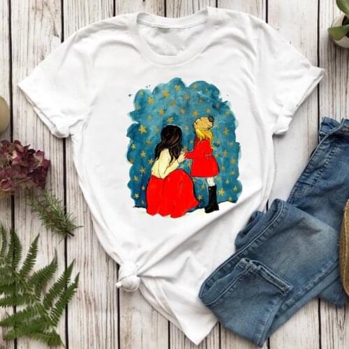Women T-shirts Cute Mom Mother Daughter Printing Mama Cartoon Fashion Ladies Print Graphic T Top Lady Shirt Female Tee T-Shirt
