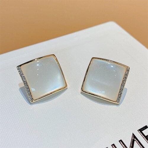 2021 New Simple Temperament Geometric Square Opal Stone Stud Earrings For Women Korean Fashion Earings Brincos