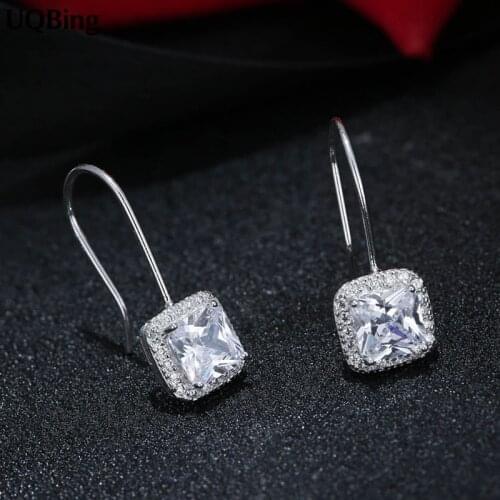 New Authentic 925 Sterling Silver Anti-allergic Square Crystal Cubic Zirconia Drop Earrings For Women Free Shipping Brincos