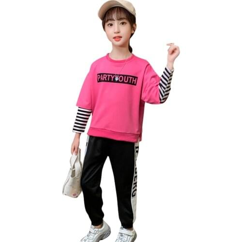 Teen Girls Clothing Sweatshirt + Pants Tracksuits For Girls Patchwork Kids Girl Clothes Set Casual Style Childrens Clothing