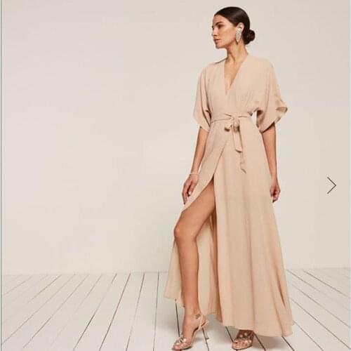 Sexy Chiffon Long Pink Evening Dresses with Pockets A-Line Floor Length Zipper Back Side Slit Formal Party Dress for Women