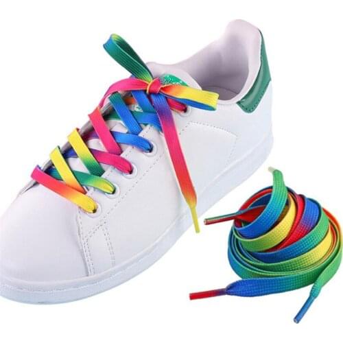 1Pair Colorful Laces Rainbow Gradient Print Flat Canvas Shoe Lace Shoes Casual Chromatic Colour Shoelaces Strings 110cm