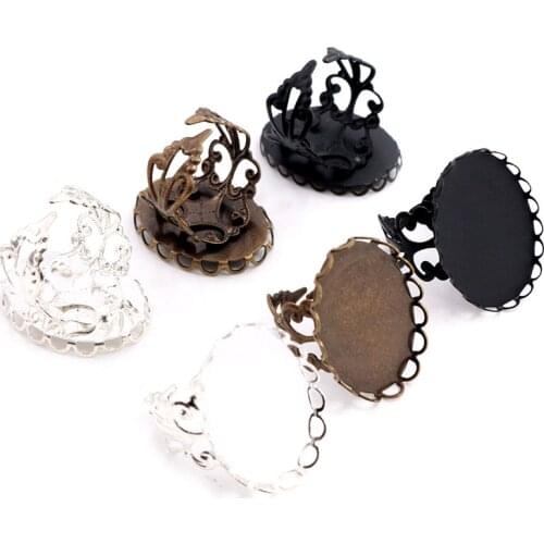 18x25mm 5pcs Black Silver Plated Bronze Brass material Oval Adjustable Ring Settings Blank/Base,Fit 18x25mm Glass Cabochons