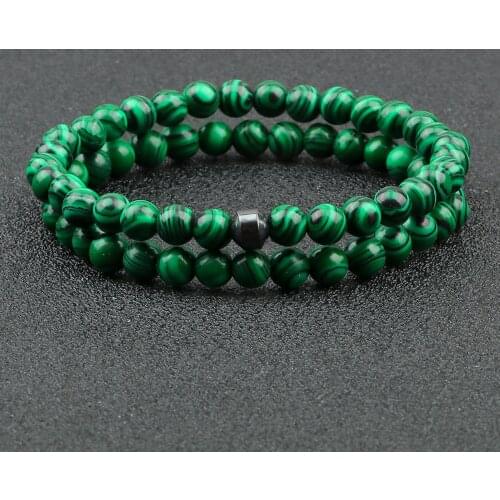 2Pcs/set Cylinder Hematite Bracelet Natural Green Malachite Stone Beaded Energy Bangles Women Men Elastic Strand Jewelry Homme