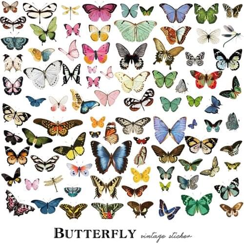 80PCS Creative Vintage Butterfly Scrapbooking Material Stickers Decorative Colorful Animals Sticker DIY Craft Photo Albums